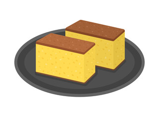 お皿に盛り付けた、カステラのイラスト