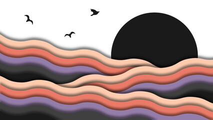Abstract waves background with papercut style