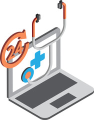 laptop and Stethoscope illustration in 3D isometric style