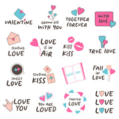 Set of Valentine`s day stickers and badges.