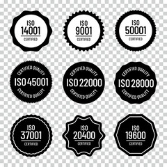 Flat Iso Label Button Icons Set - Different Vector Illustrations Isolated On Transparent Background