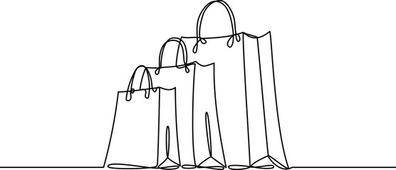 Paper shopping bags continuous line drawing