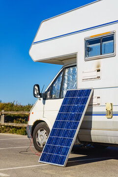 Solar photovoltaic panel at camper caravan