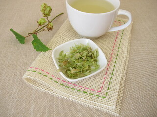 Herbal tea with dried hop flowers