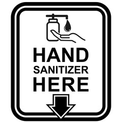 HAND sanitizer Here, sticker and label vector