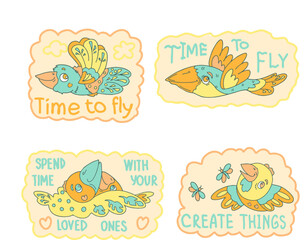 Collection of pictures with fantasy birds for gingerbread or cookies.