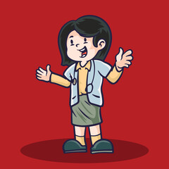 Hand drawn children cartoon activities of girl doctor.