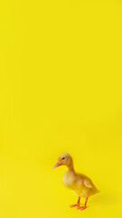 banner one small yellow duckling on yellow background, selective focus, minimalism, vertical, 16:9