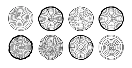 Fototapeten Tree ring wood circle set. Hand drawn tree ring pattern, line ripple circle wood texture. Wood organic slice line design. Vector illustration. © Polina Tomtosova