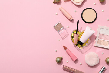 Concept of cosmetics, winter cosmetics, space for text