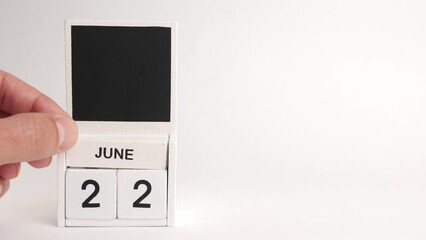 Calendar with the date June 22 and a place for designers. Illustration for an event of a certain date.