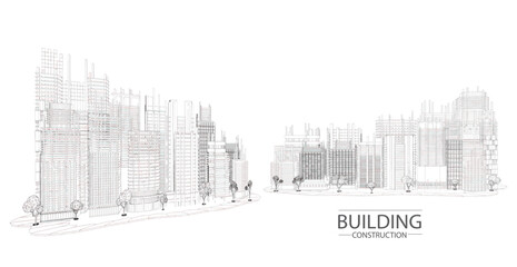 Obraz premium Building construction plan facades architectural sketch.Vector illustration