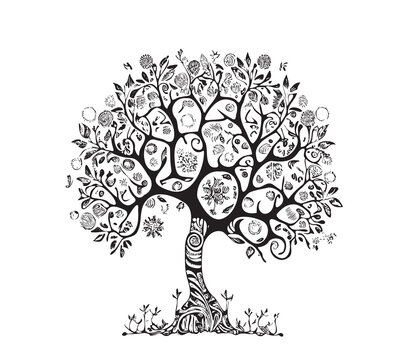 Tree of life hand drawn sketch in doodle style Vector illustration.