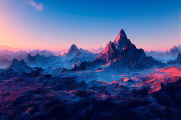 Amazing scene with mountains , Sunrise from the top of the mountain. Beautiful landscape in the mountains at sunrise.