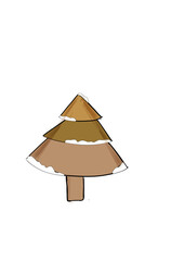 2 D  Brown Christmas tree with snow without background