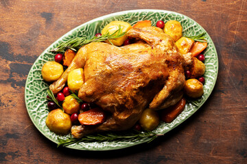 Thanksgiving turkey on rustic table