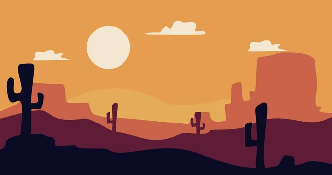 cactus rocky hill mountains background animation