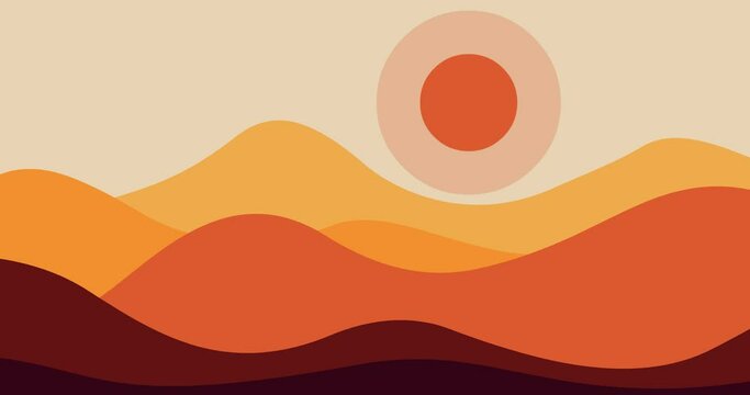 Animated background of mountains wave land expanse of pastel red gradation