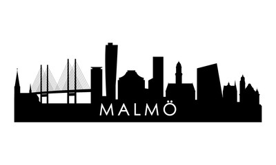 Fototapeta na wymiar Malmo skyline silhouette. Black Malmö city design isolated on white background.