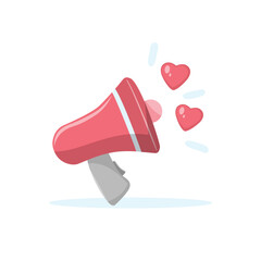 Loudspeaker icon with hearts. Valentine day celebration