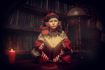 girl elf with magic book