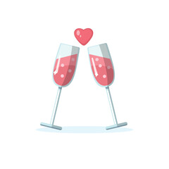Two glasses and a heart. Valentine day celebration
