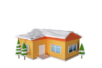 3D House with Christmas tree and snow on top of the roof