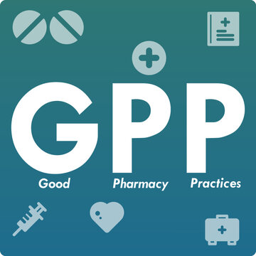 GPP - Good Pharmacy practices Acronym. Infographic template with icons