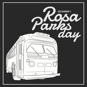Vector Illustration of Bus on black background. Rosa Parks day
