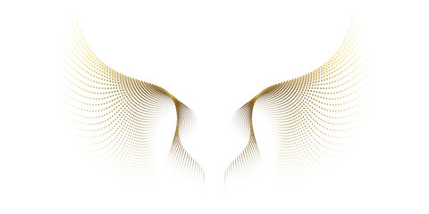 Abstract symmetry bird wings dots line pattern luxury gold light isolated on transparent background. © korkeng