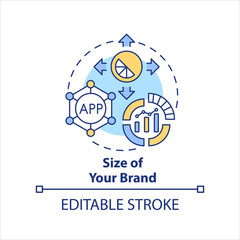 Size of your brand concept icon. Business analysis. Find solution. Consideration abstract idea thin line illustration. Isolated outline drawing. Editable stroke. Arial, Myriad Pro-Bold fonts used
