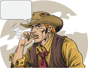 Cowboy with  hat, vector realistic hand drawn  vector illustration