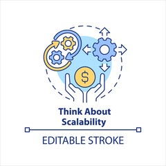 Think about scalability concept icon. Development strategy. Choosing business tools abstract idea thin line illustration. Isolated outline drawing. Editable stroke. Arial, Myriad Pro-Bold fonts used