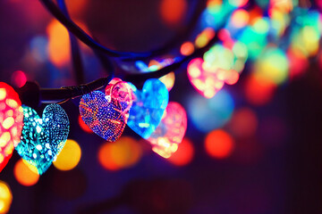 Multicolor Bokeh String Lights, Heart Shaped