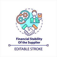 Financial stability of supplier concept icon. Reliable partnership. Secure agreement abstract idea thin line illustration. Isolated outline drawing. Editable stroke. Arial, Myriad Pro-Bold fonts used