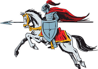 A knight in armor on a horse - obrazy, fototapety, plakaty