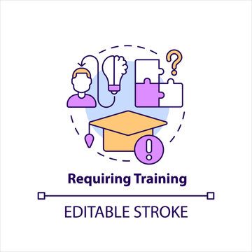 Requiring training concept icon. Master new hardware. Adapt employee to innovations abstract idea thin line illustration. Isolated outline drawing. Editable stroke. Arial, Myriad Pro-Bold fonts used