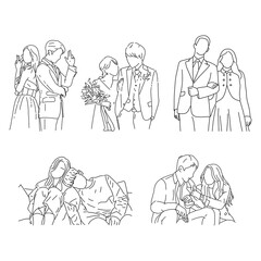 Set of couple vector line art. Template for design cards