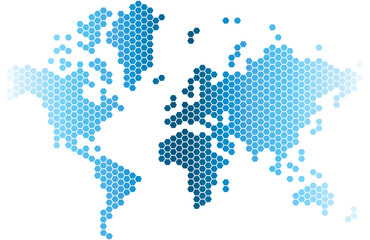 hexagon world map on transparent background.	
