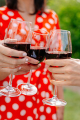 women drinking wine in the garden