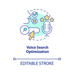 Voice search optimization concept icon. Speech recognition. Trend in web technology abstract idea thin line illustration. Isolated outline drawing. Editable stroke. Arial, Myriad Pro-Bold fonts used