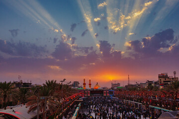 The shrine of Imam Hussein, Commander of the Faithful, Ali Ibn Abi Talib, peace be upon them, in...