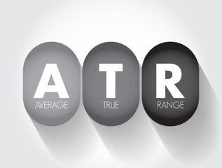 ATR Average True Range - technical analysis volatility indicator for commodities, acronym text concept background