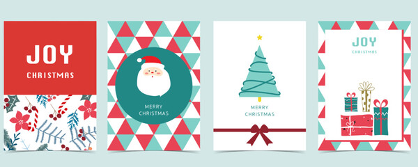 Collection of christmas background set with tree,flower,leaves.Editable vector illustration for christmas invitation,postcard and website banner