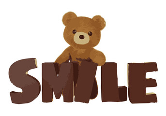 Teddy bear doll element set with alphabet.Vector illustration