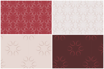 Subtle burgundy red and powder beige seamless vector pattern set in 2 designs and 2 colorways. Essential minimal floral ombre patterns for wallpaper and packaging. 