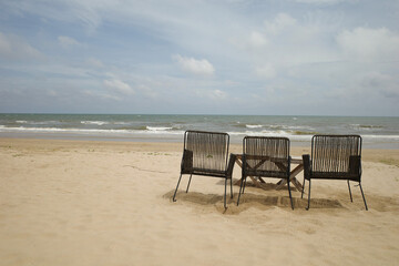 Beach chairs on sand for relax and view sea landscape