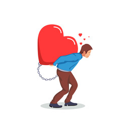 Businessman chained to heart, vector ilustration