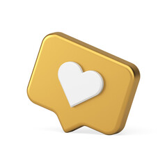 Social media like button notice mobile application quick tips golden realistic 3d icon