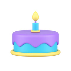 Childish birthday purple glaze icing cake one burning candle 3d icon